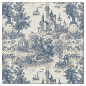 Toile de Jouy Blue Castle über das Elfenbeinalter Stoff (Nahaufnahme)