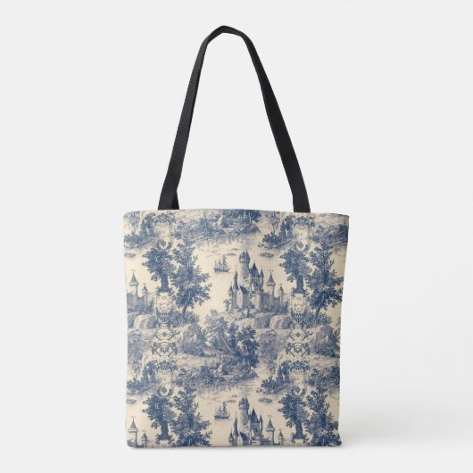 Toile de Jouy Blue Castle über das Elfenbeinalter Tasche (Rückseite)