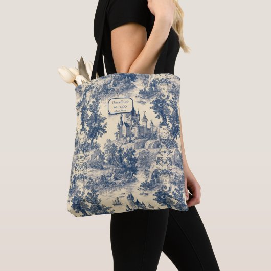 Toile de Jouy Blue Castle über das Elfenbeinalter Tasche (Von Nahem)