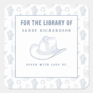 Toile de Jouy Blue Cowboy - Für die Bibliothek Quadratischer Aufkleber