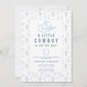 Toile de Jouy Blue Cowboy Western Babydusche Einladung (Vorderseite)