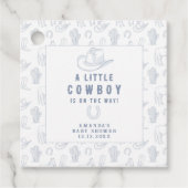 Toile de Jouy Blue Cowboy Western Babydusche Geschenkanhänger (Vorderseite)