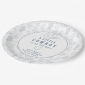 Toile de Jouy Blue Cowboy Western Babydusche Pappteller (Schrägansicht)