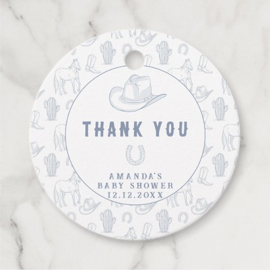 Toile de Jouy Blue Cowboy Western DANK Geschenkanhänger (Vorderseite)