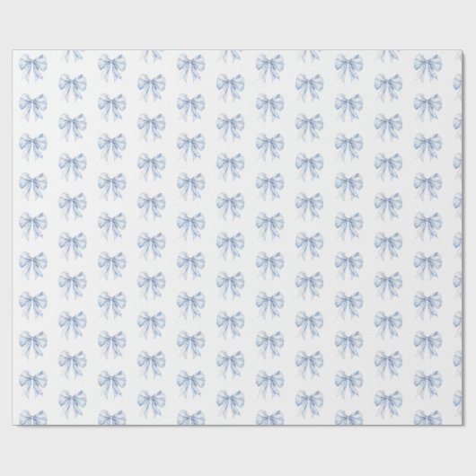 Toile de Jouy Blue Elegant Bow Geschenkpapier (Flach)