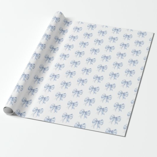 Toile de Jouy Blue Elegant Bow Geschenkpapier (Ungerollt)