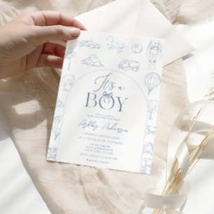 Toile De Jouy Blue Kinderzimmer Boy Baby Dusche Einladung