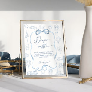 Toile de Jouy Blue Kinderzimmer Boy Diaper Raffle Poster