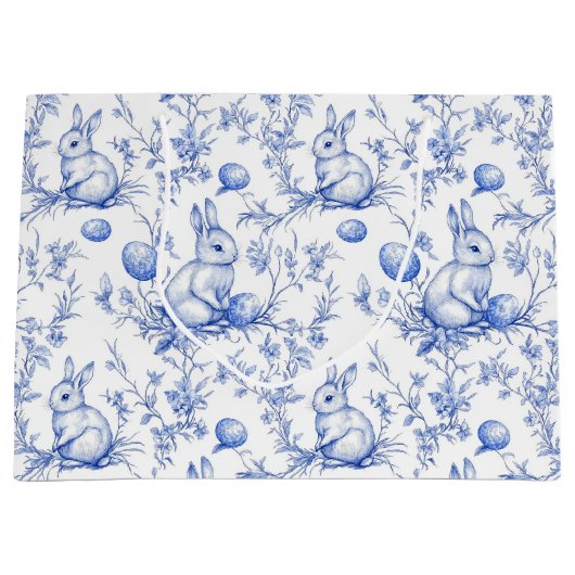 Toile De Jouy Blue Oaster Bunny Große Geschenktüte (Vorderseite)