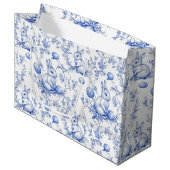 Toile De Jouy Blue Oaster Bunny Große Geschenktüte (Vorderseite Schrägansicht)