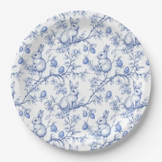 Toile De Jouy Blue Oaster Bunny Pappteller (Vorderseite)
