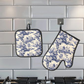 Toile De Jouy Blue pattern Navy Ofenhandschuh & Topflappen-Set
