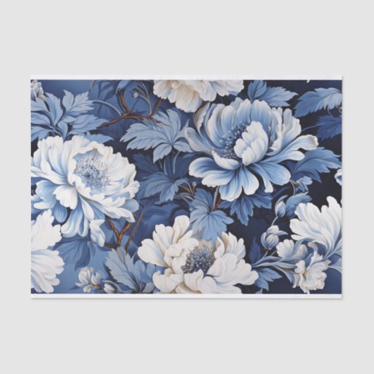 Toile de Jouy Blume in blau auf Alter Seidenpapier (Vorderseite)