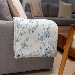 Toile De Jouy Blumiges Blau Chinoiserien Muster Fleecedecke