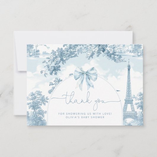 Toile de Jouy Bonjour Bebe Baby Dusche Dankeskarte (Vorderseite)