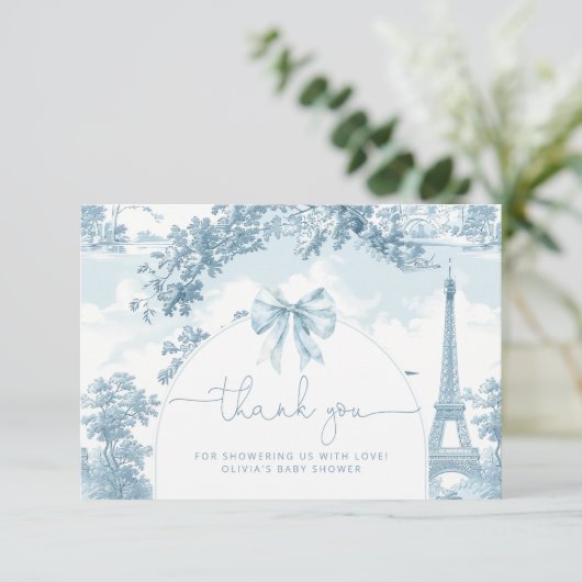 Toile de Jouy Bonjour Bebe Baby Dusche Dankeskarte (Stehend Vorderseite)