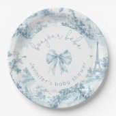 Toile de Jouy Bonjour Bebe Bow Baby Dusche Pappteller (Vorderseite)