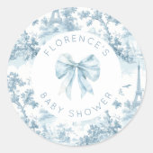 Toile de Jouy Bonjour Bebe Bow Baby Dusche Runder Aufkleber (Vorderseite)
