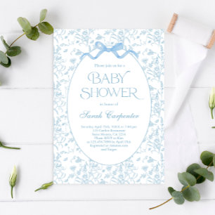 Toile De Jouy Bow Baby Shower Boy Einladung