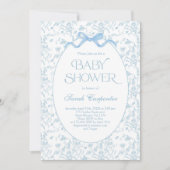 Toile De Jouy Bow Baby Shower Boy Einladung (Vorderseite)