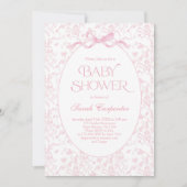 Toile De Jouy Bow Baby Shower Einladung (Vorderseite)