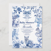Toile De Jouy Bow Babydusche Einladung (Vorderseite)
