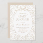 Toile De Jouy Bow Babydusche neutral Einladung (Vorne/Hinten)