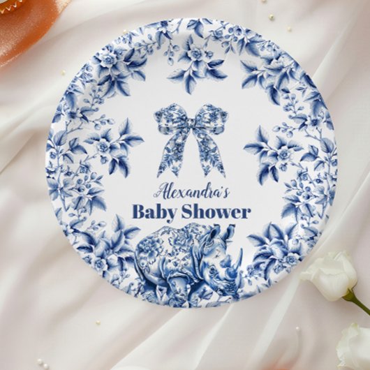 Toile De Jouy Bow Babydusche Pappteller
