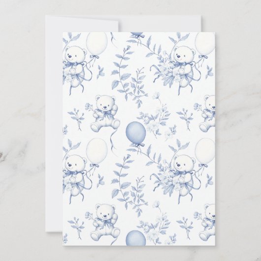 Toile De Jouy Bow Bear Baby Dusche Einladung (Rückseite)