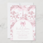 Toile de Jouy Bridal shower French Pink Bow Paris Einladung (Vorderseite)