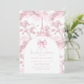 Toile de Jouy Bridal shower French Pink Bow Paris Einladung (Stehend Vorderseite)