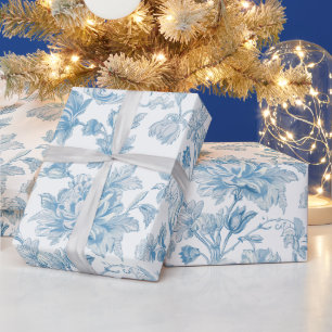 Toile-de-jouy Chinoiserien Blaues Blumenmuster Geschenkpapier