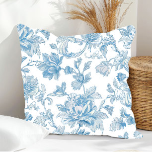 Toile-de-jouy Chinoiserien Blaues Blumenmuster Kissen