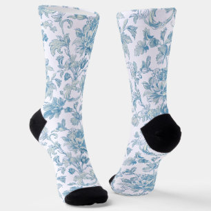 Toile-de-jouy Chinoiserien Blaues Blumenmuster Socken