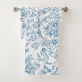 Toile-de-jouy Chinoiseries Blue Floral Pattern Badhandtuch Set