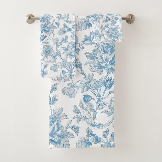 Toile-de-jouy Chinoiseries Blue Floral Pattern Badhandtuch Set (Insitu)