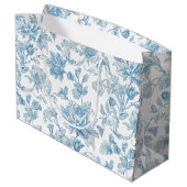 Toile-de-jouy Chinoiseries Blue Floral Pattern Große Geschenktüte (Rückseite Schrägansicht)