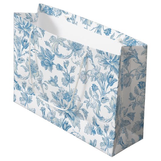 Toile-de-jouy Chinoiseries Blue Floral Pattern Große Geschenktüte (Vorderseite Schrägansicht)