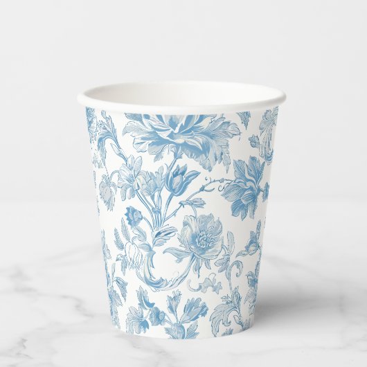 Toile-de-jouy Chinoiseries Blue Floral Pattern Pappbecher (Vorderseite)