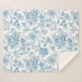 Toile-de-jouy Chinoiseries Blue Floral Pattern Sherpadecke (Vorderseite (Horizontal))