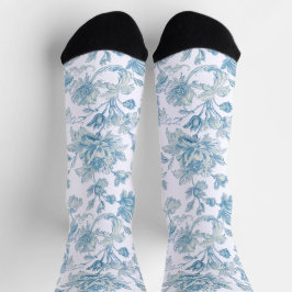 Toile-de-jouy Chinoiseries Blue Floral Pattern Socken