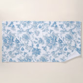 Toile-de-jouy Chinoiseries Blue Floral Pattern Strandtuch (Vorderseite)