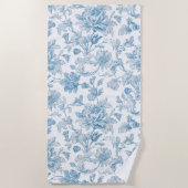 Toile-de-jouy Chinoiseries Blue Floral Pattern Strandtuch (Vorderseite)