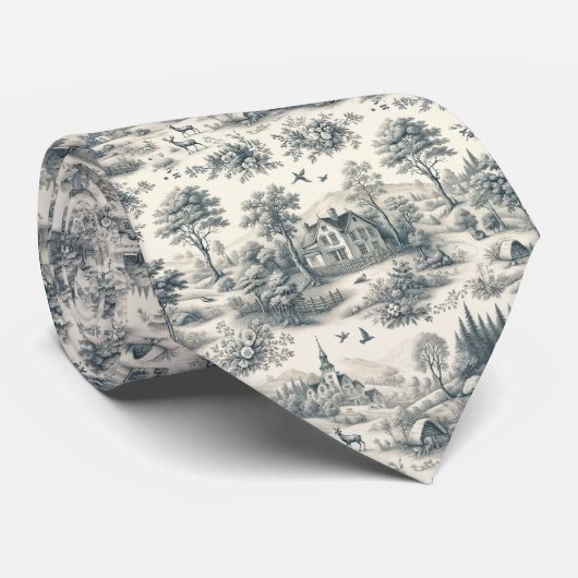 Toile de Jouy Countryside Neck Tie | Klassisch Krawatte (Gerollt)