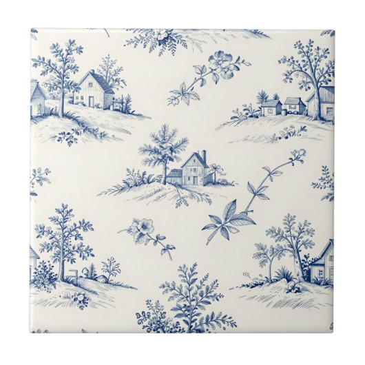 Toile de Jouy Countryside Seamless Pattern Fliese (Vorderseite)