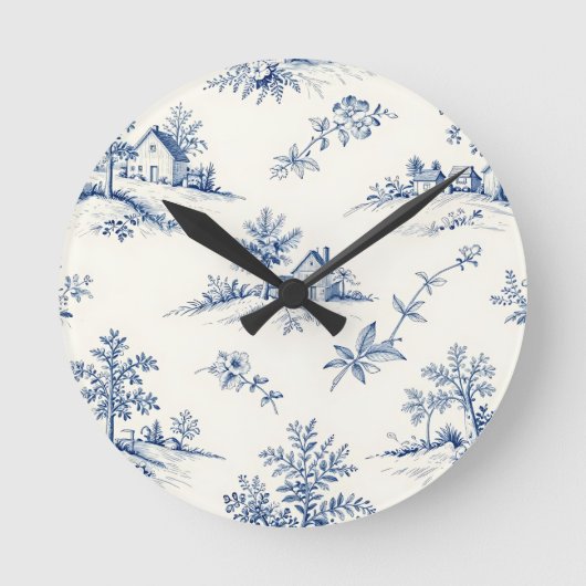 Toile de Jouy Countryside Seamless Pattern Runde Wanduhr (Vorderseite)