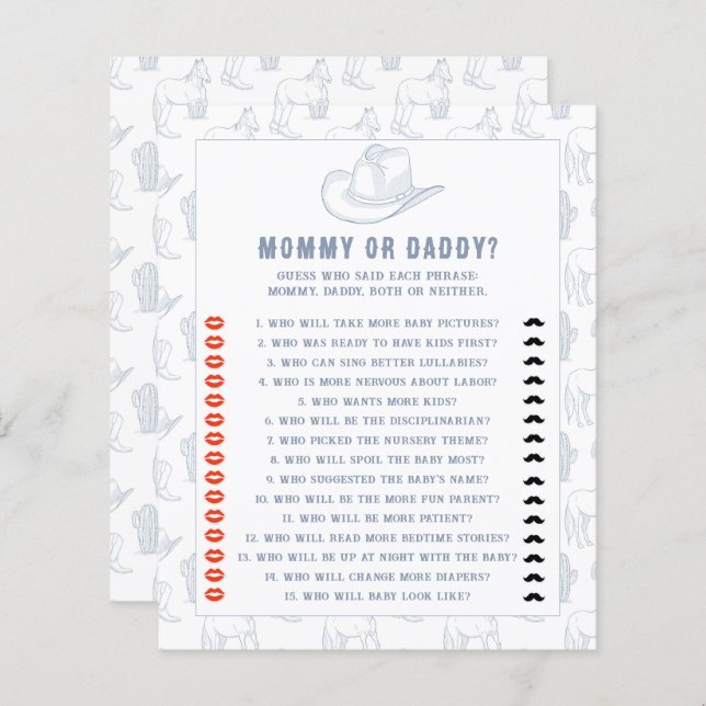 Toile de jouy cowboy - Mama oder Papa Babydusche (Vorne/Hinten)