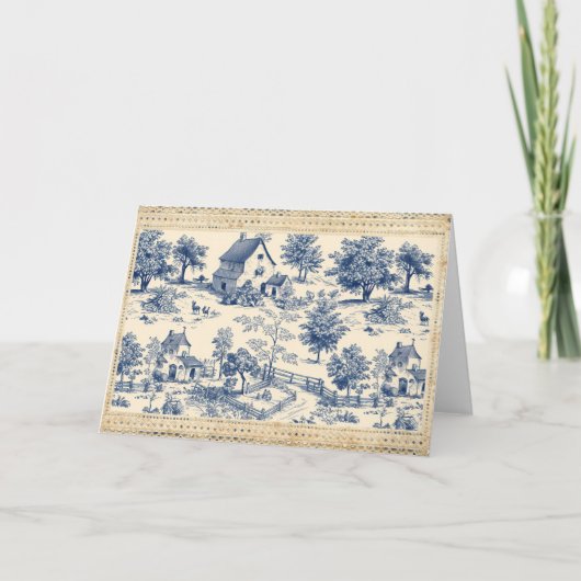 Toile de Jouy Deep Blue und Cream Hütten (Vorderseite)