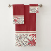 Toile de Jouy Deep Red und Gray Floral Lilies