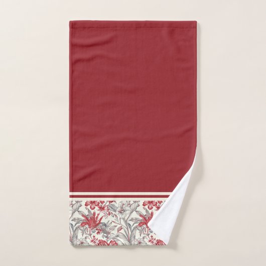 Toile de Jouy Deep Red und Gray Floral Lilies Badhandtuch Set (Handtuch)